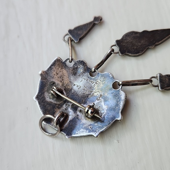 Vintage Native American Zuni Handmade Gemstone Dangle Headdress Pendant/Pin ๐ค๐ - Picture 9 of 11